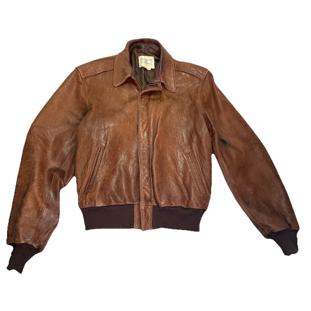 Peter James Leather Moto Bomber Brown Jacket Vintage Men’s Size 42